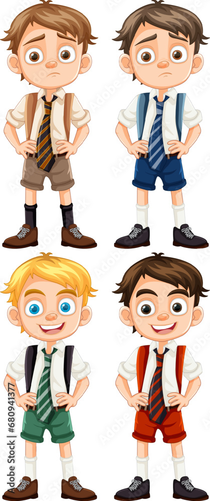 Cute Boy Student Cartoon Character in School Uniform Cute Boy Student Cartoon Character in School Uniform