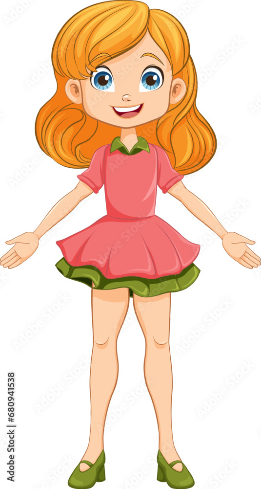 Cheerful Girl Cartoon Character Standing and Smiling Cheerful Girl Cartoon Character Standing and Smiling