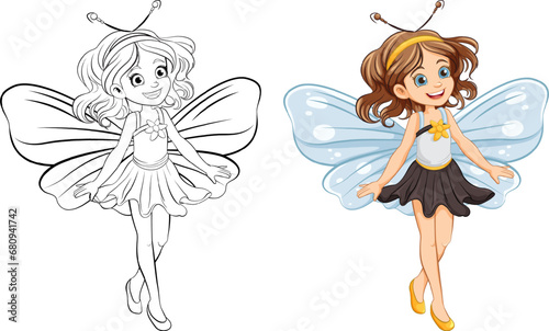 Cute Girl Cartoon Character in Fairy Dress