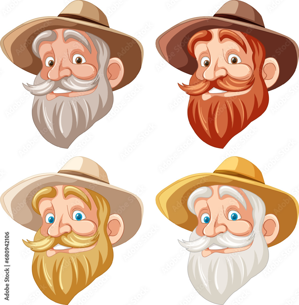 Set of Old Man with Beard and Mustache Set of Old Man with Beard and Mustache