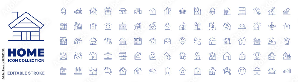 Home icon collection. Thin line icon. Editable stroke. Editable stroke. Home icons for web and mobile app. - obrazy, fototapety, plakaty 