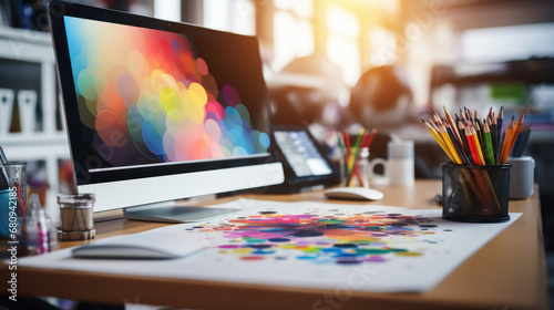 Creative Designer's Workspace with Color Samples photo