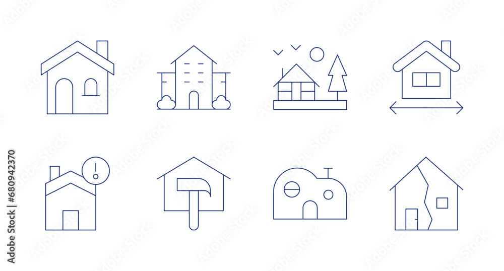 Home icons. Editable stroke. Containing home, wooden house, modern house, nursing home, repair, measured, property.