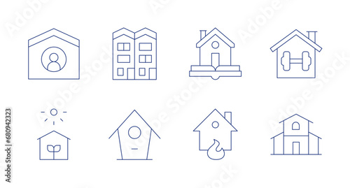 Home icons. Editable stroke. Containing home, green house, house rules, home insurance, house, bird house, gym.