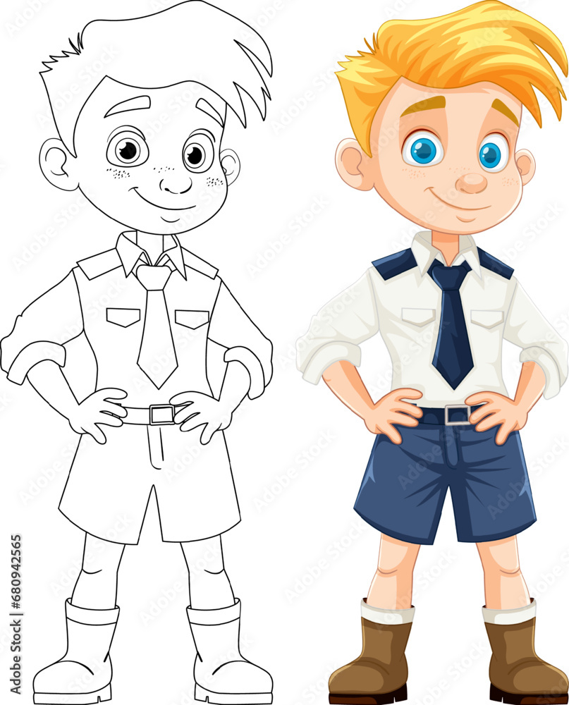 Cute Blond Hair Boy in Officer Cartoon Uniform Cute Blond Hair Boy in Officer Cartoon Uniform