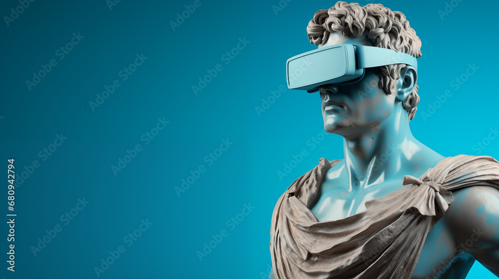 The sculpture of the ancient Greek statue uses a modern augmented
