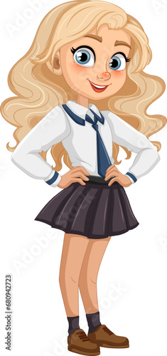 Smiling Teen Girl Student in Uniform