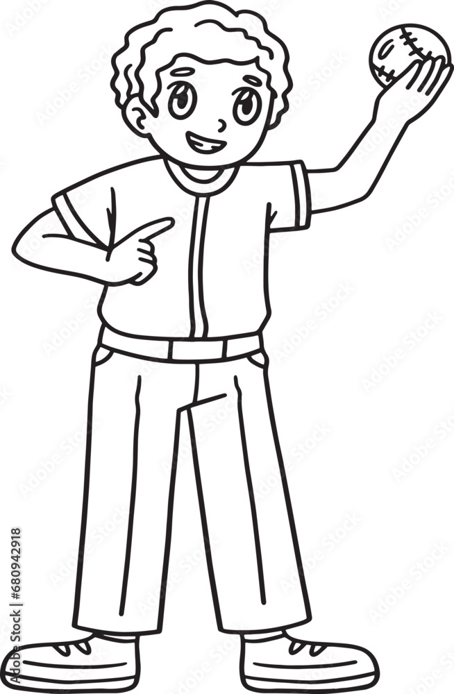 Parent Holding Baseball Isolated Coloring Page