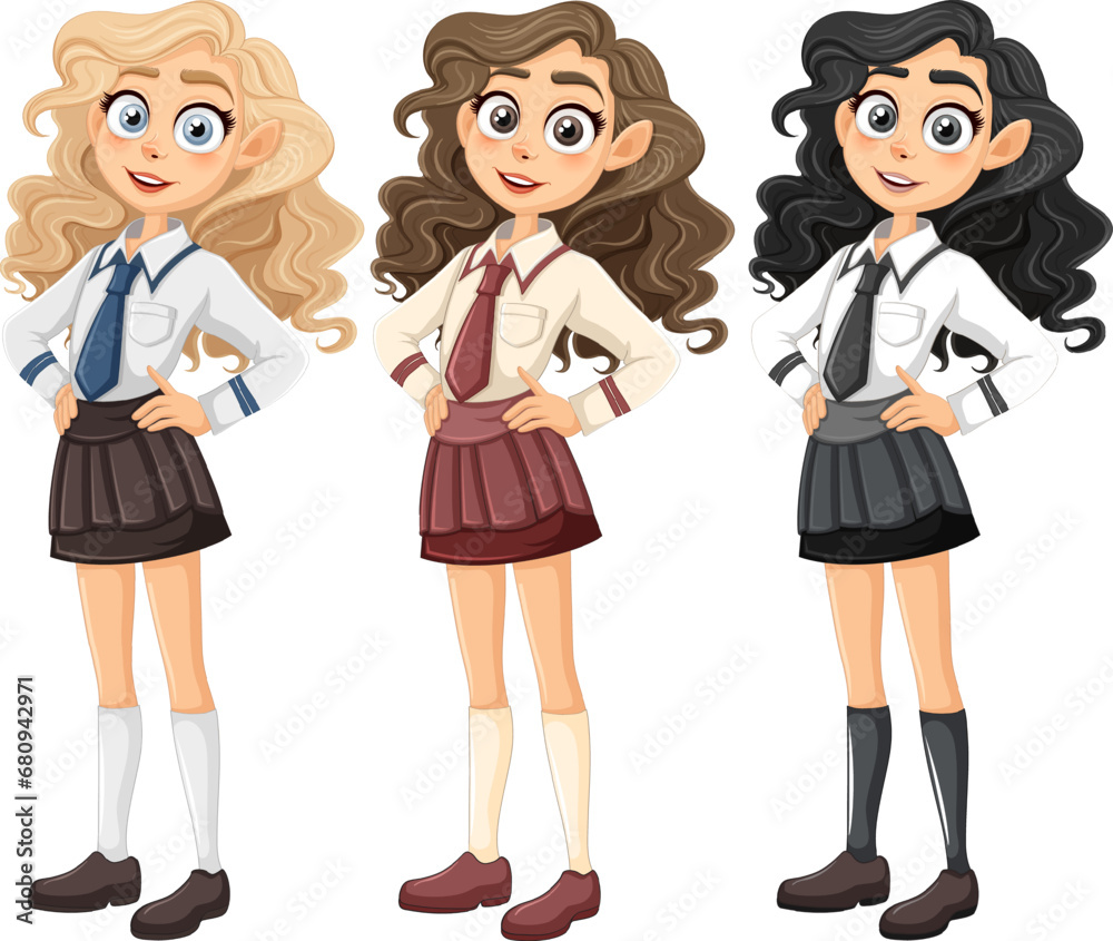 Beautiful Female Teen in High School Uniform Cartoon Character Beautiful Female Teen in High School Uniform Cartoon Character