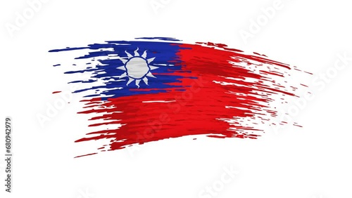 Taiwan flag animation. Brush strokes. Painted taiwanese flag on white background. Double ten day. Taiwan state patriotic national banner template. Copy space. Animated design element, seamless loop photo