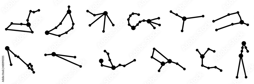 Zodiac constellations collection. Minimalist star signs, astrology constellation shape on a white background Zodiac constellations collection. Minimalist star signs, astrology constellation shape on a white background