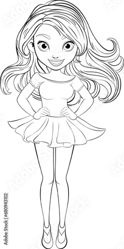 Beautiful Woman with Long Hair in Mini Shirt Dress