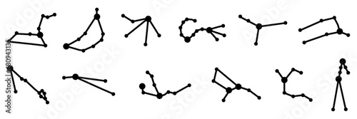 Zodiac constellations collection. Minimalist star signs, astrology constellation shape on a white background