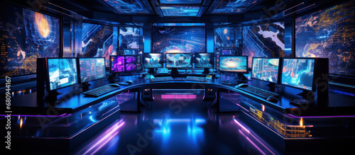 Fototapeta Naklejka Na Ścianę i Meble -  High-Tech Control Room Inside Space Station