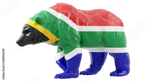 A bear with South Africa flag on transparent background representing South Africa bear stock market. 3d rendering photo