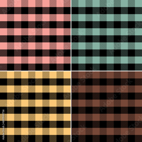 Retro Collor Collection Set of Lumberjack plaid seamless patterns for your design, autumn winter scarf, flannel shirt, other modern fashion textile print.
