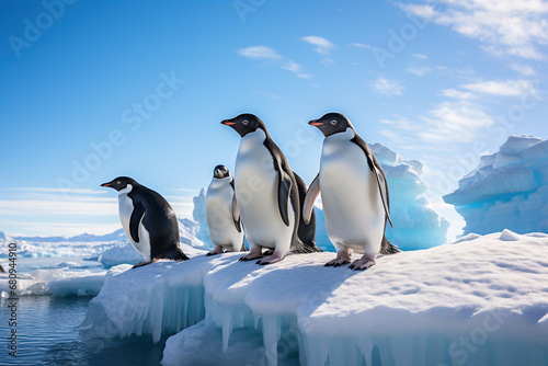Adelie penguins and water Antarctica   diving in the water  AI Generative.
