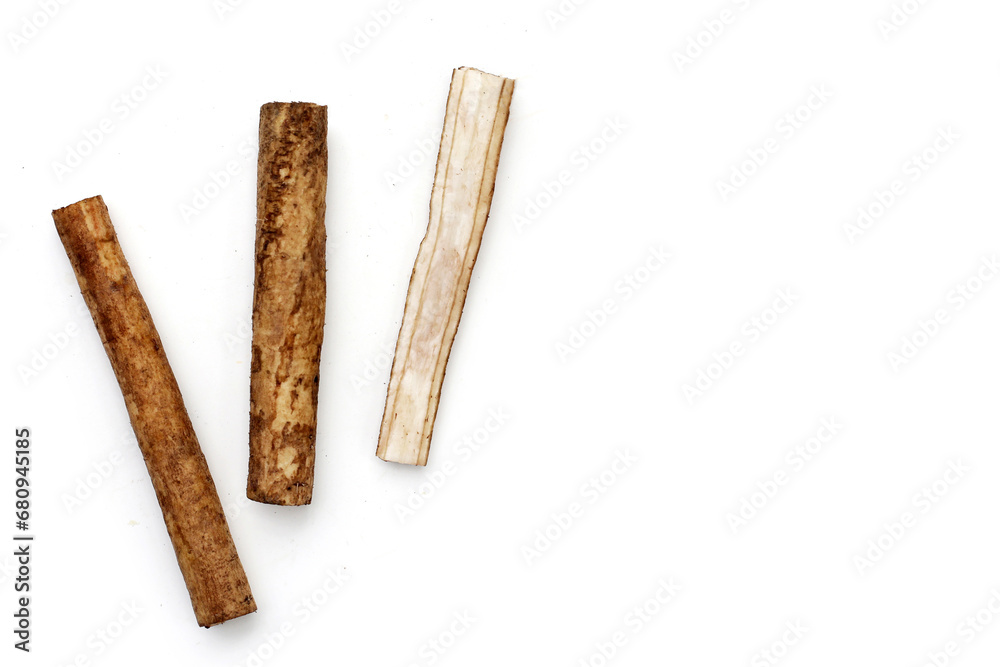 Burdock Root (Gobo) on white background. Burdock Root (Gobo) on white background.