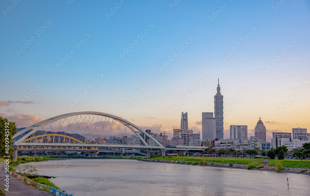 Naklejka premium tourist attractions in the city park of taiwan, Asia business concept image, panoramic modern cityscape building in taiwan.