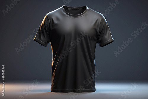 black t-shirts on a gray background suitable for apparel design mockups.
