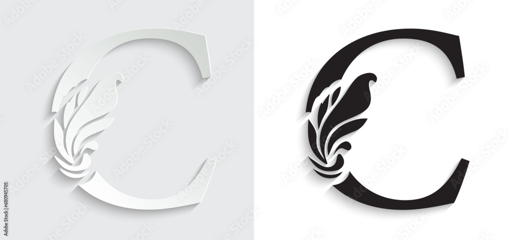 letter C. flower letters. Vintage ornament initial Alphabet. Logo vector	
