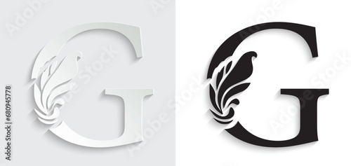 letter G. flower letters. Vintage ornament initial Alphabet. Logo vector	
