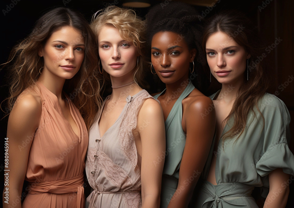 Group of diverse young beautiful women with natural skin.Multiethnic and multicultural natural beauty women.Macro.AI Generative. Group of diverse young beautiful women with natural skin.Multiethnic and multicultural natural beauty women.Macro.AI Generative.