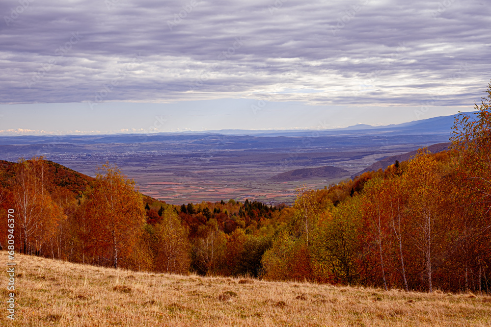 beautiful autumn lendscape in the Romanian mountains, Fantanele village area, Sibiu county, Cindrel mountains, Romania
