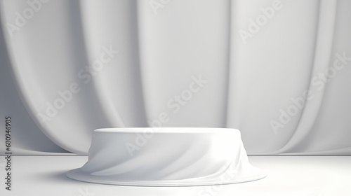 3d rendering white linen background exhibition stand, podium, stage, product commercial photography background, PPT background product cosmetics display