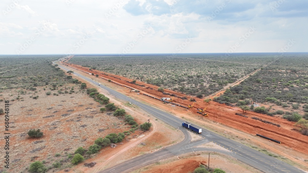 Water pipeline installation by Water Utilities Corporation (WUC) near Dibete, Botswana, Africa