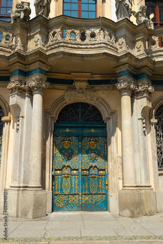 Ornamented door on the old university in Wroclaw, Poland. High quality photo