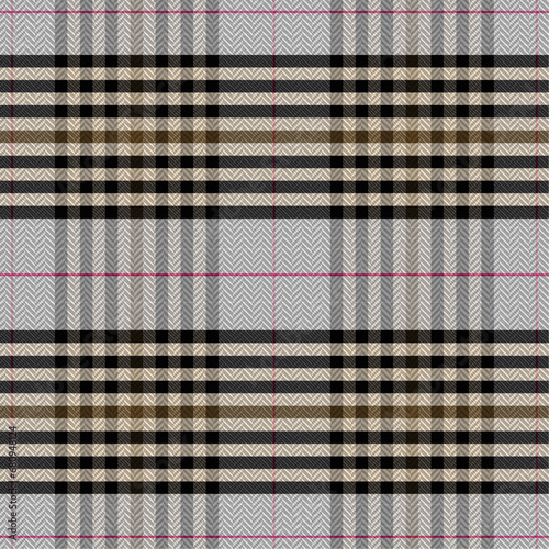 Abstract plaid seamless pattern glen in grey, pink, gold with harringbone for textile print