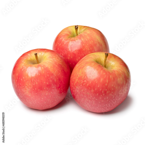 Group of whole fresh Pink Lady apples isolated on white background close up