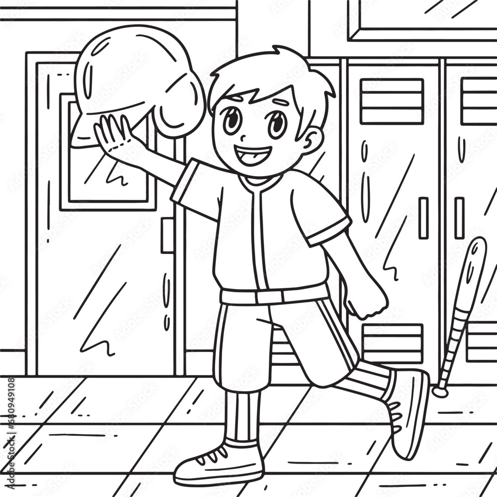 Boy Wearing Baseball Helmet Coloring Page for Kids
