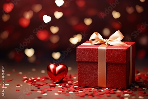 Background holiday, gift in a beautiful box with a heart with generative ai
