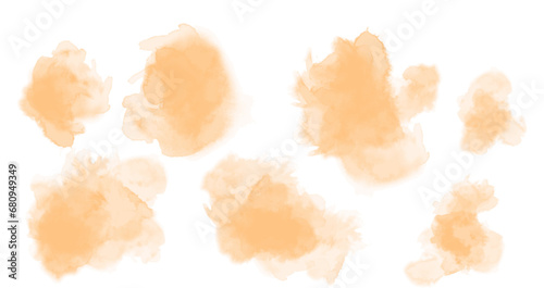Set of yellow color watercolor background with clouds. Watercolor brush strokes subtle textured vector illustration 