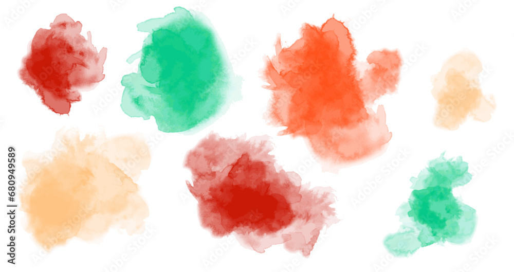 Set of colourful watercolor background with clouds. Watercolor brush strokes subtle textured vector illustration 