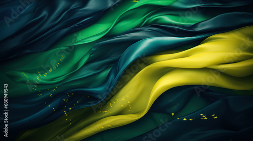 abstract illustration colors of the flag of brazil with dark green background for copy space photo