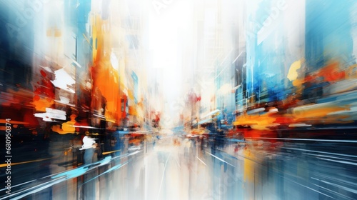 Abstract painting, the city comes to life with a burst of vibrant colors and dynamic shapes.