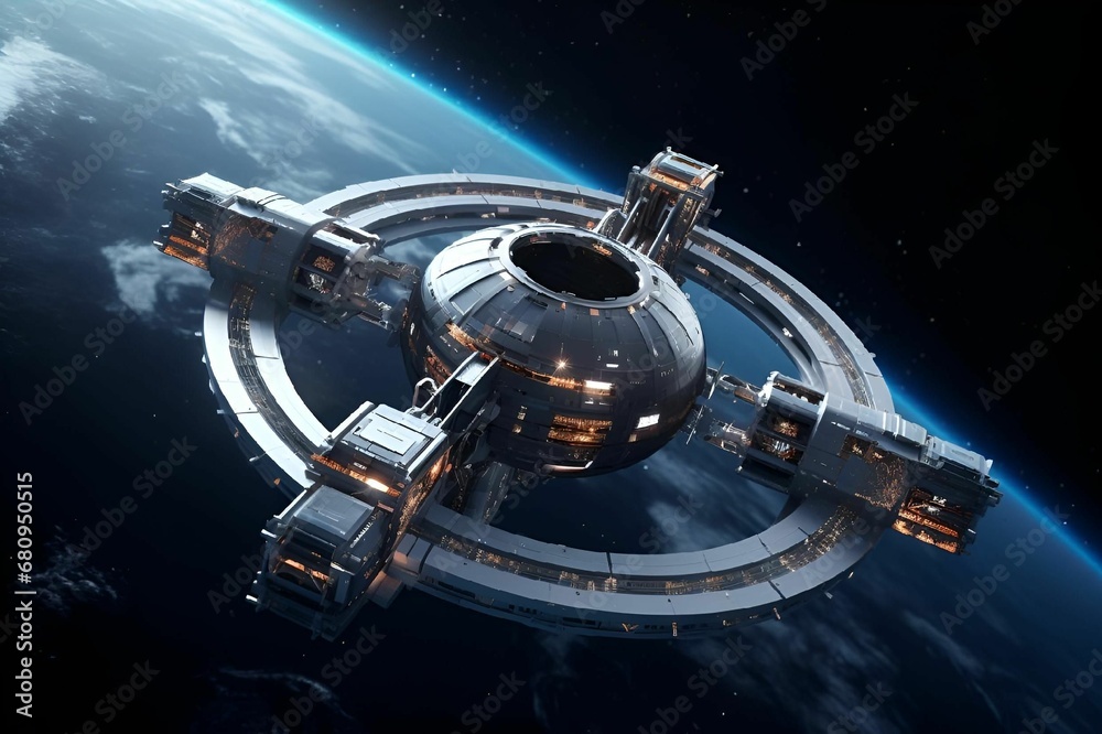 AI-generated illustration of a spaceship in a vast space environment.