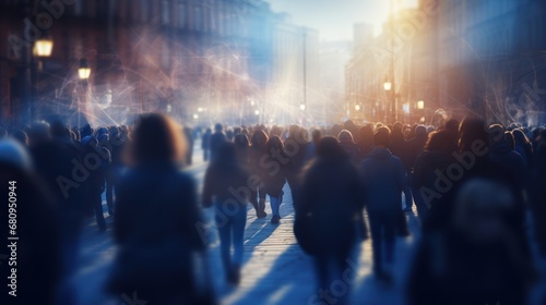 Blurred crowd of unrecognizable people on the street 