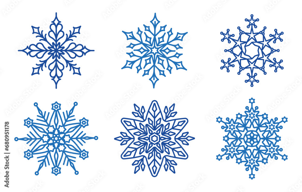 snow snowflake winter holiday season celebrate white christmas frozen ice sparkling vector illustration graphic design geometric set	