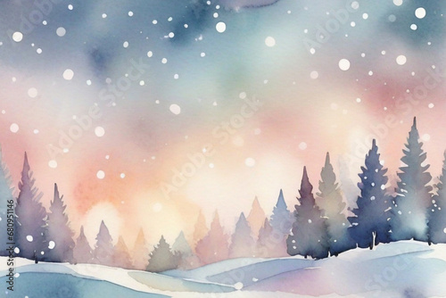 winter landscape with snow, watercolor illustration , ai genrated, cozy winter season photo