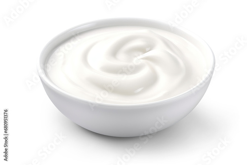 Sour cream in bowl. Cut out on transparent