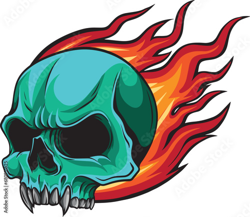 vector skull flames illustration design template