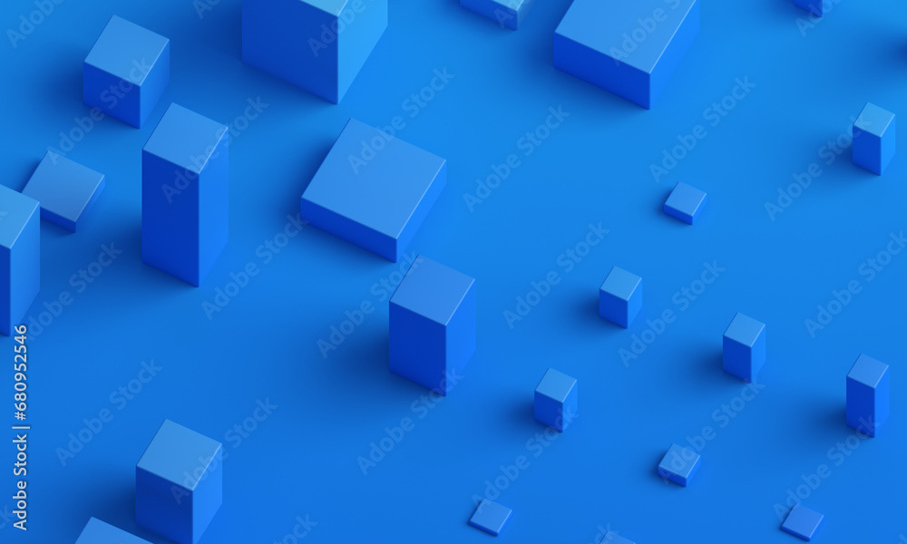 Abstract 3d render, blue geometric background design