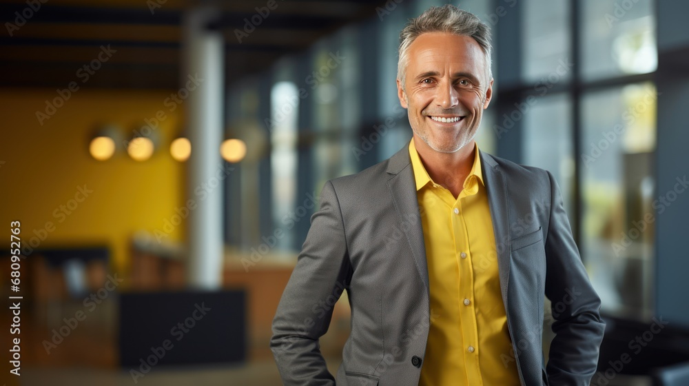 Happy middle aged business man ceo wearing suit standing Happy middle aged business man ceo wearing suit standing