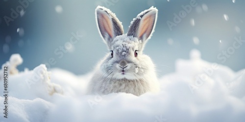 Portrait of forest bunny rabbit  in the snow