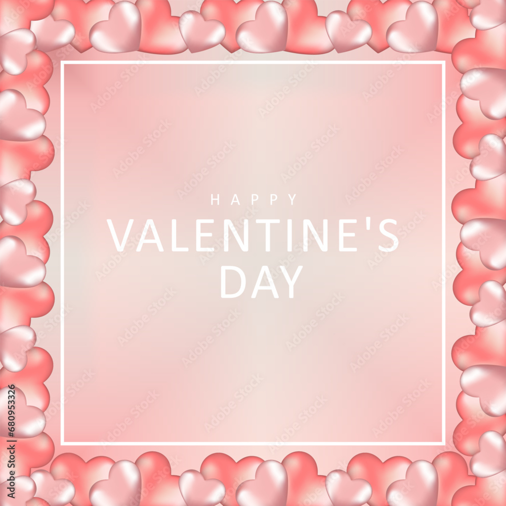 Pink love vector frame for Valentine's day with 3D pink and red hearts for photo, text or cards