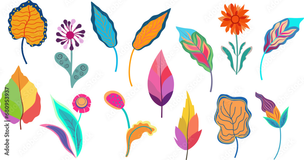 Obraz premium Set of bright autumn leaves and flowers.
